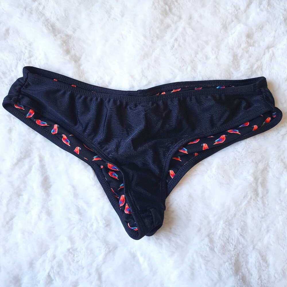 Bikini Bottom- Ruched Cheeky Detail- Black- Size Medium